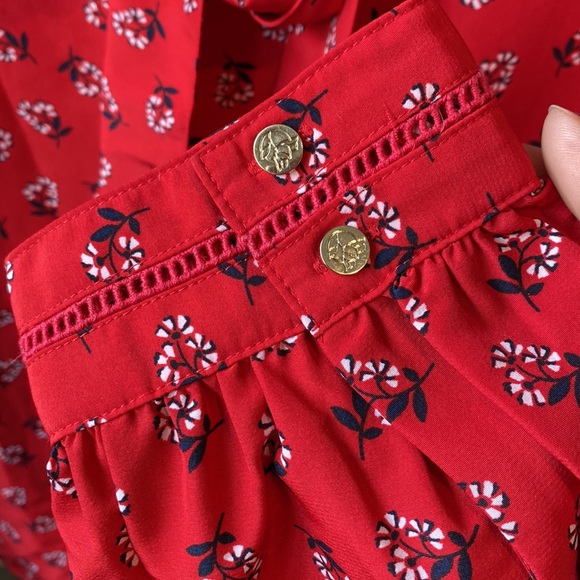 Draper James Floral Tie Neck Blouse Red Long Sleeve Large - Picture 9 of 14